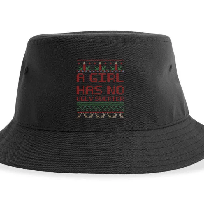 A Girl Has No Ugly Sweater Funny Christmas Sustainable Bucket Hat