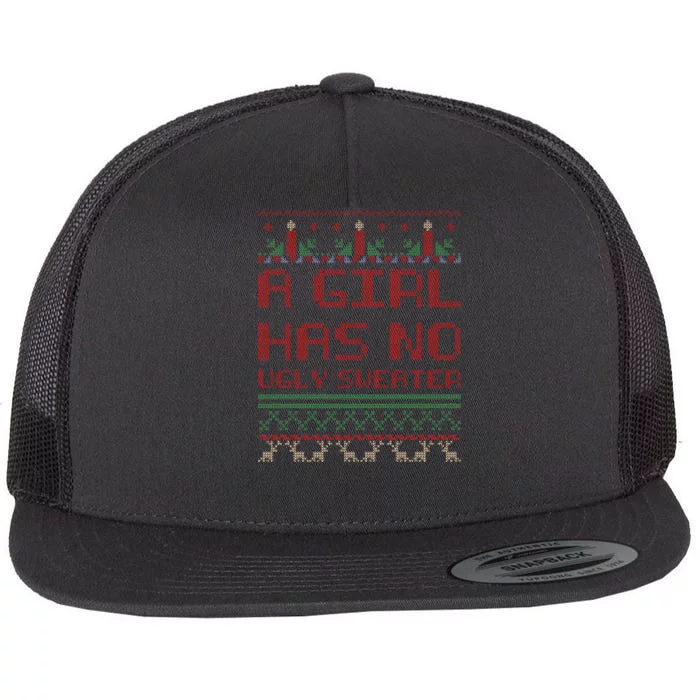 A Girl Has No Ugly Sweater Funny Christmas Flat Bill Trucker Hat