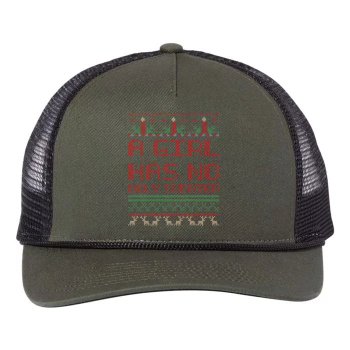 A Girl Has No Ugly Sweater Funny Christmas Retro Rope Trucker Hat Cap