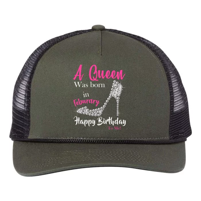 A Queen Was Born In February Birthday Retro Rope Trucker Hat Cap