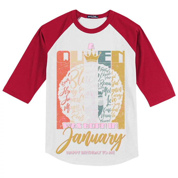 A Queen Was Born In January Kids Colorblock Raglan Jersey