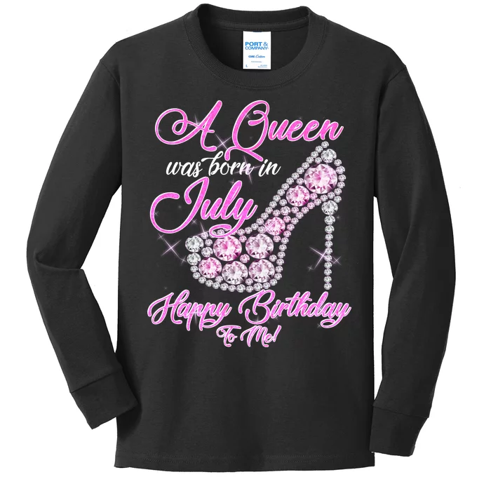 A Queen Was Born In July Fancy Birthday Kids Long Sleeve Shirt