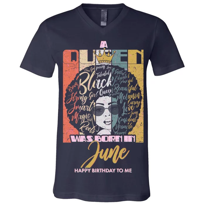 A Queen Was Born In June V-Neck T-Shirt