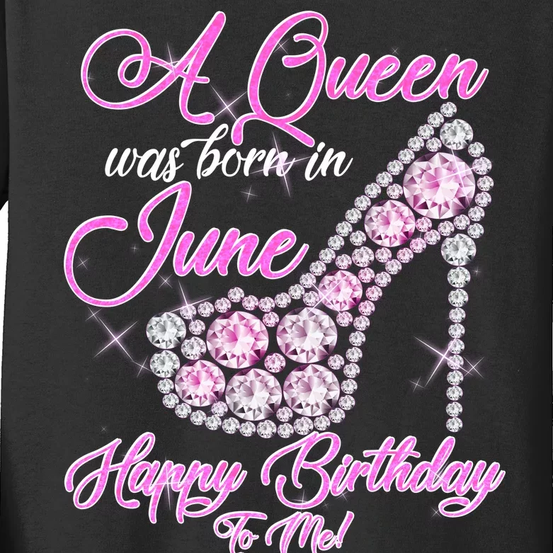 A Queen Was Born in June Fancy Birthday Kids Long Sleeve Shirt