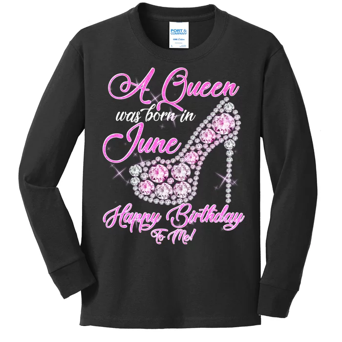 A Queen Was Born in June Fancy Birthday Kids Long Sleeve Shirt