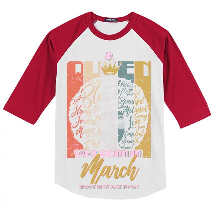 A Queen was Born in March Kids Colorblock Raglan Jersey