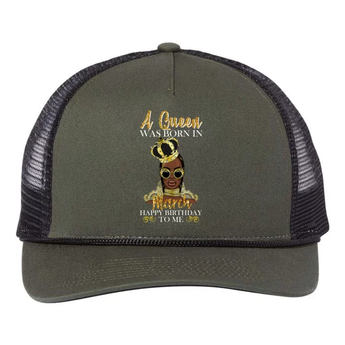 A Queen Was Born In March Happy Birthday Retro Rope Trucker Hat Cap