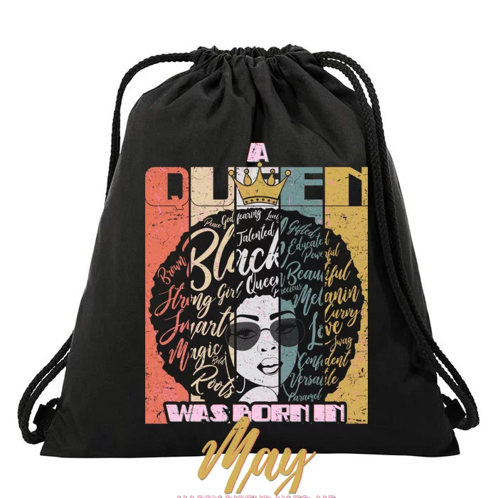 A Queen Was Born In May Drawstring Bag