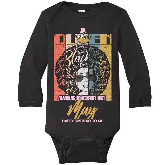 A Queen Was Born In May Baby Long Sleeve Bodysuit