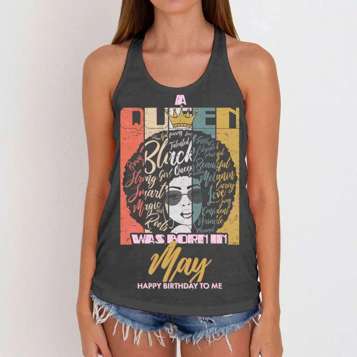 A Queen Was Born In May Women's Knotted Racerback Tank