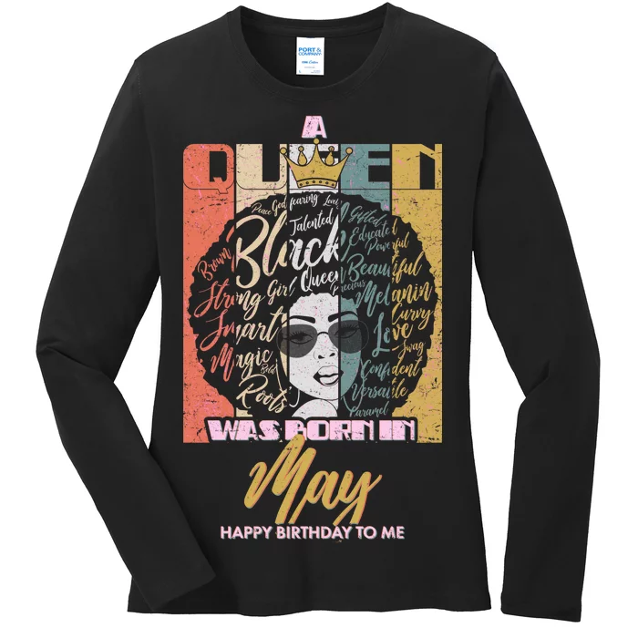 A Queen Was Born In May Ladies Long Sleeve Shirt