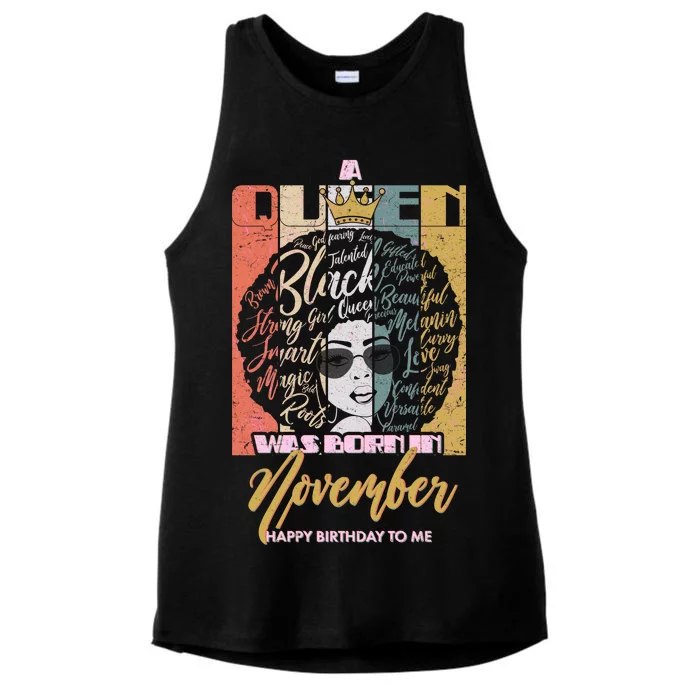 A Queen Was Born In November Happy Ladies Tri-Blend Wicking Tank