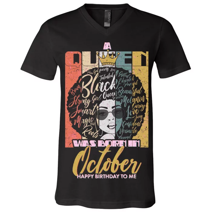 A Queen Was Born In October V-Neck T-Shirt