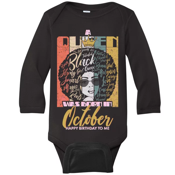 A Queen Was Born In October Baby Long Sleeve Bodysuit