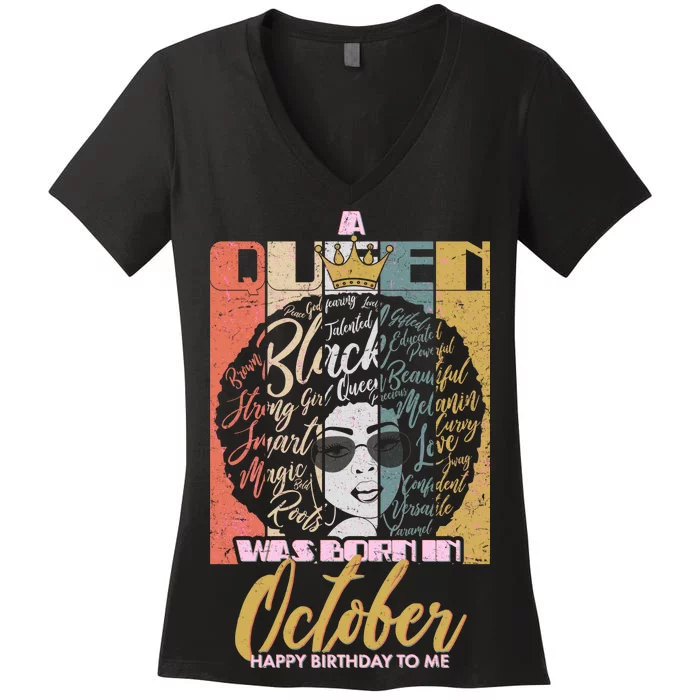 A Queen Was Born In October Women's V-Neck T-Shirt