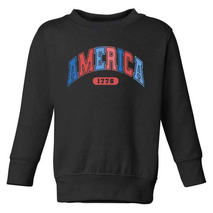 America 1776 4th Of July Retro America Baseball Toddler Sweatshirt