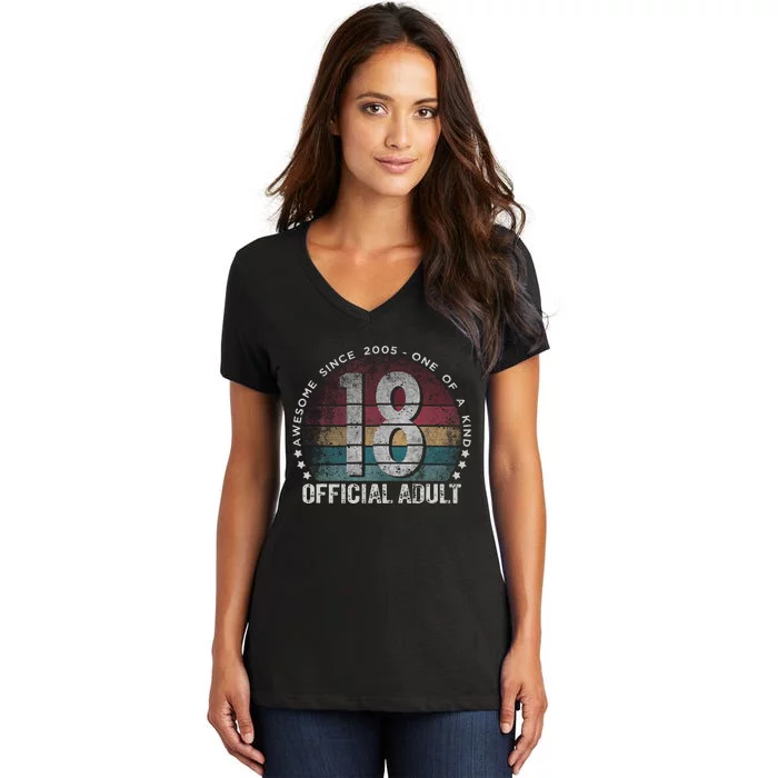 Adult 18th Birthday 18 Year Old Gifts Vintage 2005 Cute Women's V-Neck T-Shirt