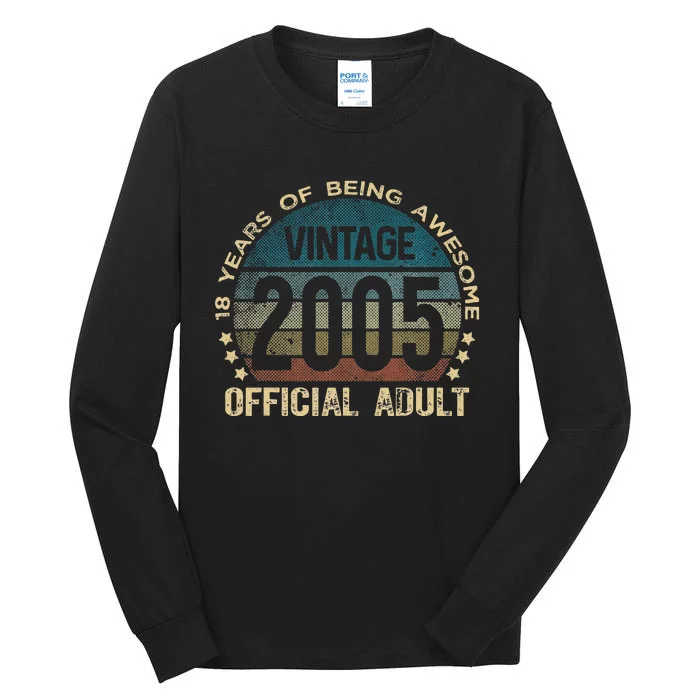 Adult 18th Birthday 18 Year Old Gifts Vintage 2005 Tall Long Sleeve T-Shirt