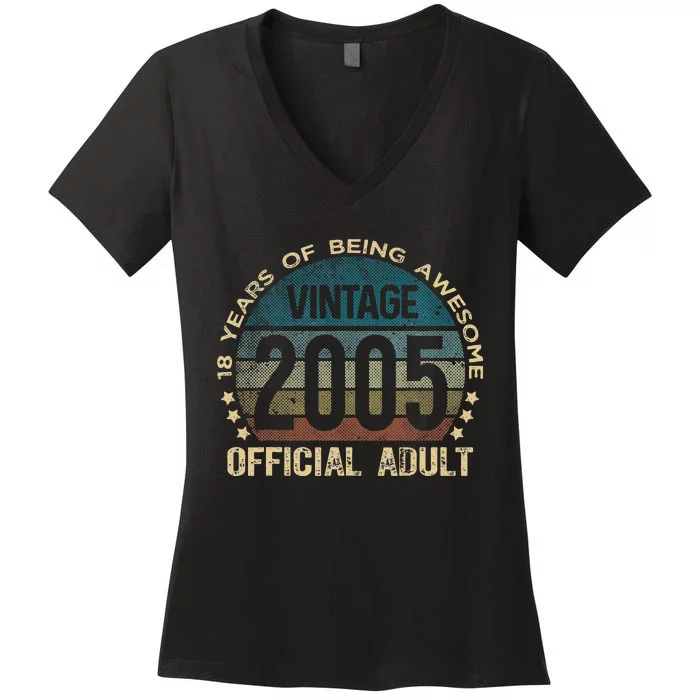 Adult 18th Birthday 18 Year Old Gifts Vintage 2005 Women's V-Neck T-Shirt