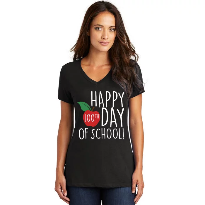 Apple 100 Days Of School Women's V-Neck T-Shirt