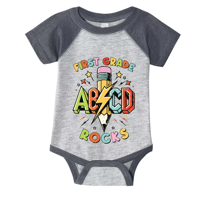 Abcd 1st Grade Rocks Pencil Lightning Teachers Rock Boy Infant Baby Jersey Bodysuit