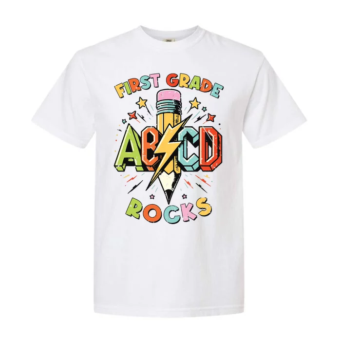 Abcd 1st Grade Rocks Pencil Lightning Teachers Rock Boy Garment-Dyed Heavyweight T-Shirt