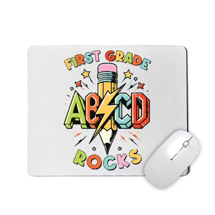 Abcd 1st Grade Rocks Pencil Lightning Teachers Rock Boy Mousepad