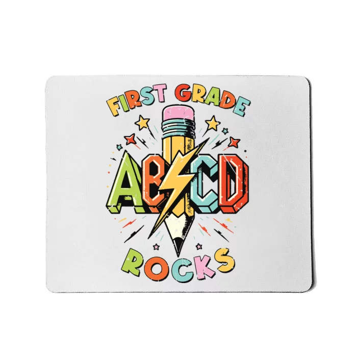 Abcd 1st Grade Rocks Pencil Lightning Teachers Rock Boy Mousepad