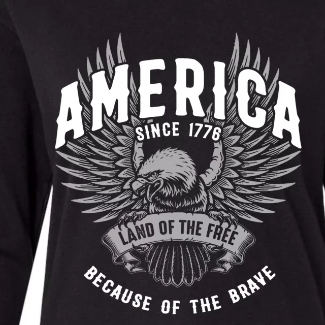 America 1776 Land Of Free Because Of The Brave Usa Eagle Gift Womens Cotton Relaxed Long Sleeve T-Shirt