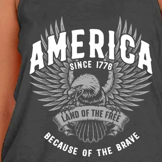 America 1776 Land Of Free Because Of The Brave Usa Eagle Gift Women's Knotted Racerback Tank