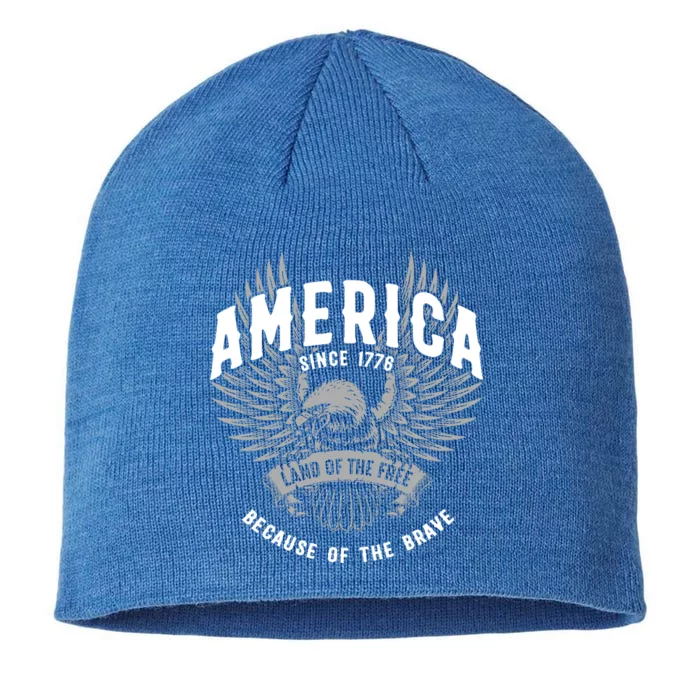 America 1776 Land Of Free Because Of The Brave Usa Eagle Gift 8 1/2in Sustainable Knit Beanie