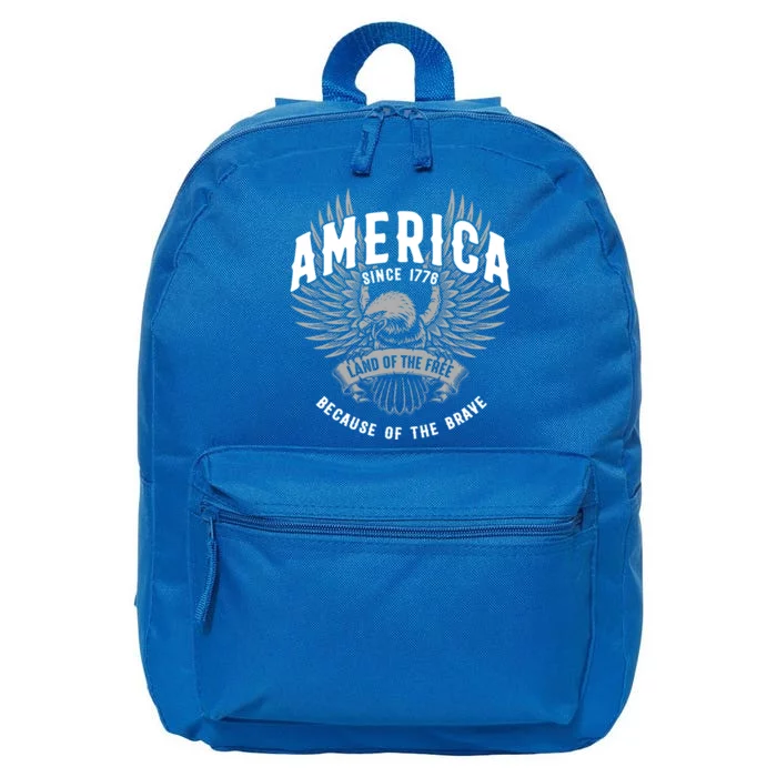 America 1776 Land Of Free Because Of The Brave Usa Eagle Gift 16 in Basic Backpack