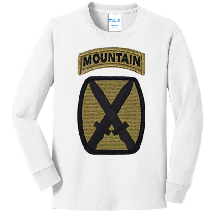 Army 10th Mountain Division Military Veteran Morale Kids Long Sleeve Shirt