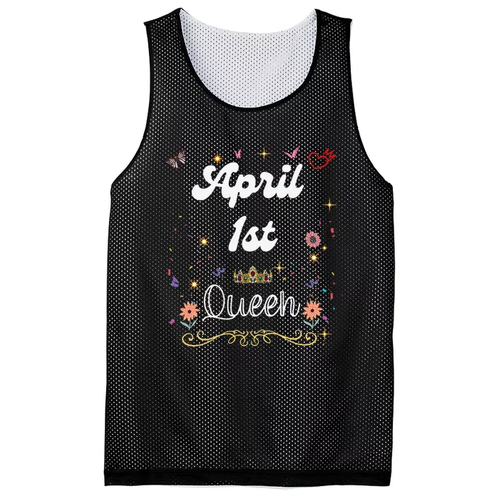 April 1st Queen Born on April 1 Birthday Mesh Reversible Basketball Jersey Tank