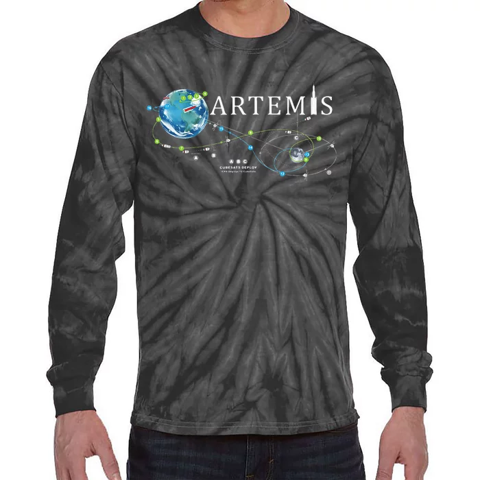 Artemis 1 Route Map SLS Rocket Launch Mission To The Moon Tie-Dye Long Sleeve Shirt