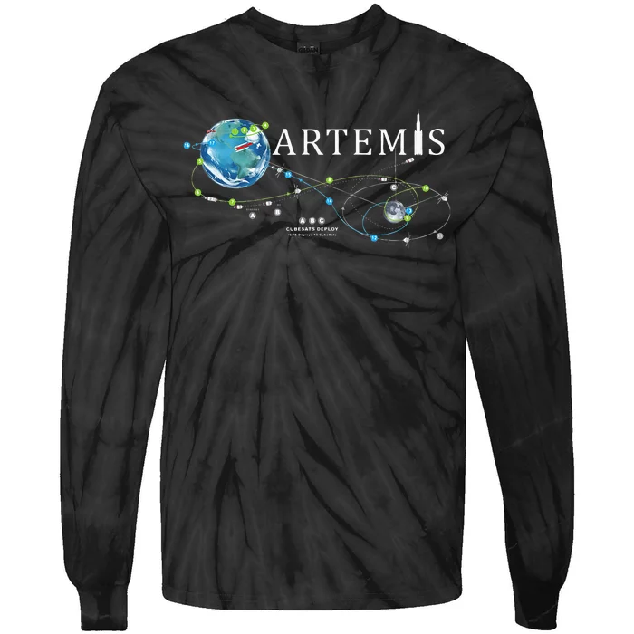 Artemis 1 Route Map SLS Rocket Launch Mission To The Moon Tie-Dye Long Sleeve Shirt