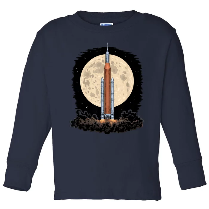 Artemis 1 SLS Rocket Launch Mission To The Moon And Beyond Toddler Long Sleeve Shirt