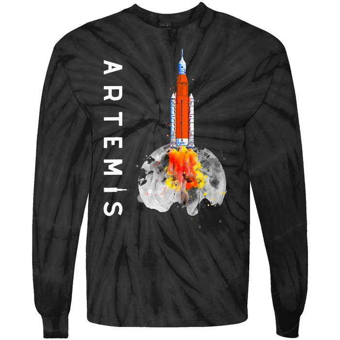 Artemis 1 SLS Rocket Launch Mission To The Moon And Beyond Tie-Dye Long Sleeve Shirt