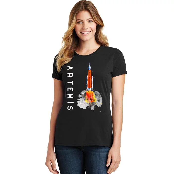 Artemis 1 SLS Rocket Launch Mission To The Moon And Beyond Women's T-Shirt