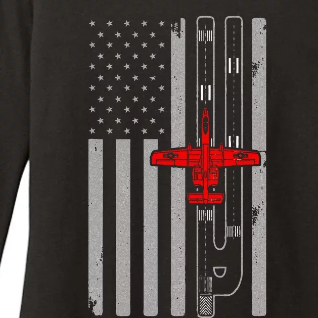 A 10 Warthog Airplane American Flag Runway A10 Thunderbird Womens CVC Long Sleeve Shirt