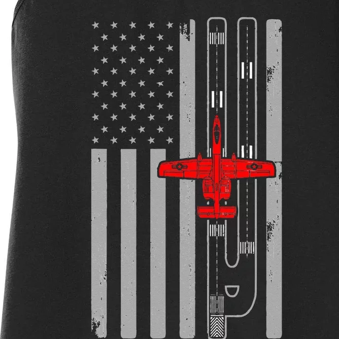 A 10 Warthog Airplane American Flag Runway A10 Thunderbird Women's Racerback Tank