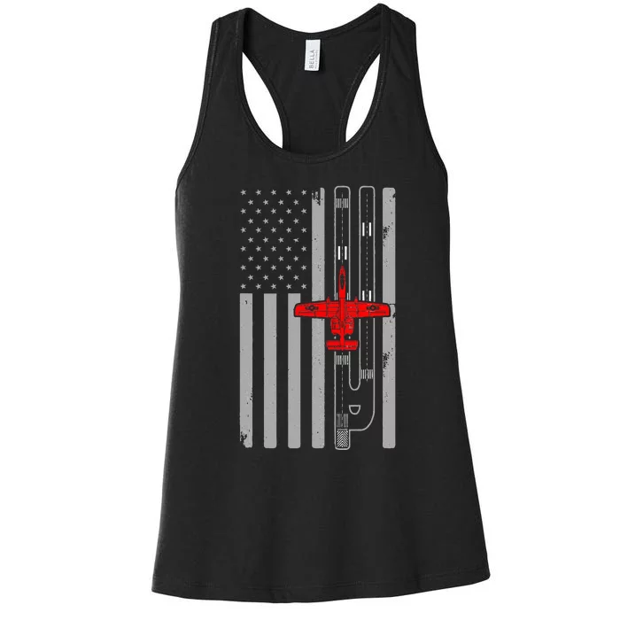 A 10 Warthog Airplane American Flag Runway A10 Thunderbird Women's Racerback Tank