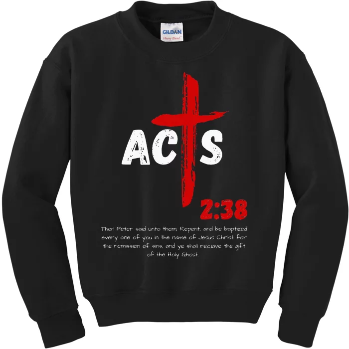 Acts 238 Baptized In Jesus Name Cross Pentecostal Apostolic Kids Sweatshirt