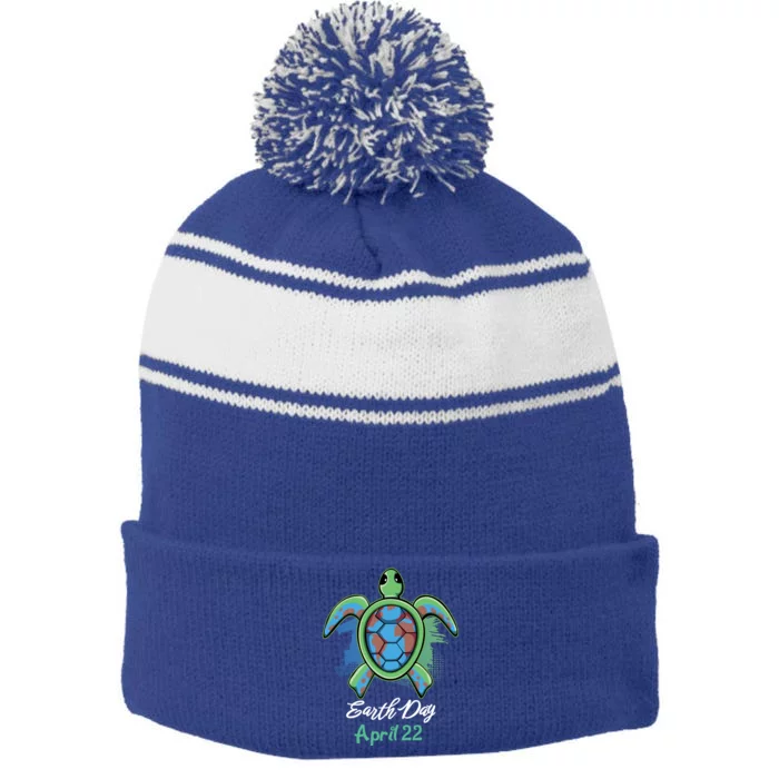 April 22 Water Cute Turtle Sea World Planet Hour Day Earth Gift Stripe Pom Pom Beanie