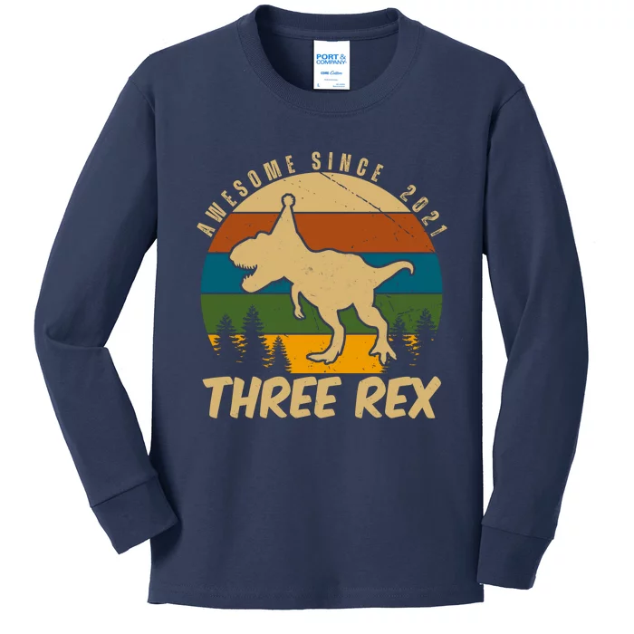 Awesome 3rd Birthday Dinosaur Gift Kids Long Sleeve Shirt