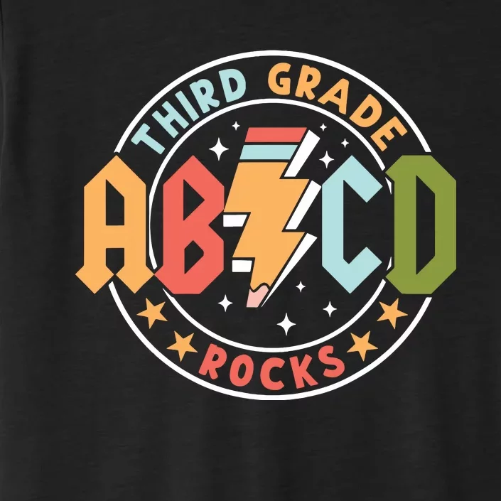 Abcd 3rd Grade Rocks Pencil Lightning Teachers Rock ChromaSoft Performance T-Shirt