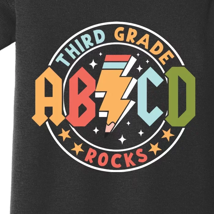 Abcd 3rd Grade Rocks Pencil Lightning Teachers Rock Baby Bodysuit