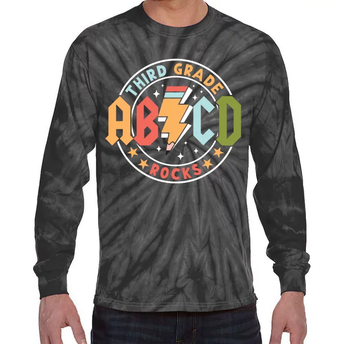 Abcd 3rd Grade Rocks Pencil Lightning Teachers Rock Tie-Dye Long Sleeve Shirt