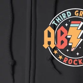 Abcd 3rd Grade Rocks Pencil Lightning Teachers Rock Full Zip Hoodie