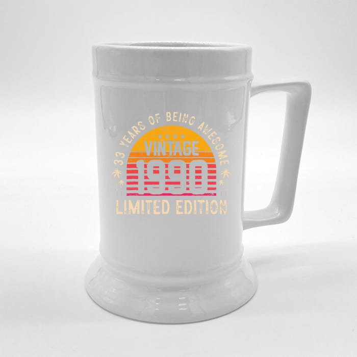 Awesome 33 Years Old 33rd Birthday Sunset Vintage 1990 Front & Back Beer Stein